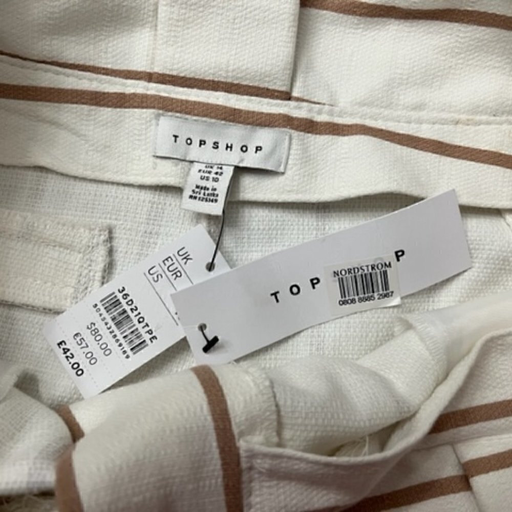 topshop Wilma Stripe Peg Trousers Pants Belted Crop Beige Tan - Picture 5 of 5